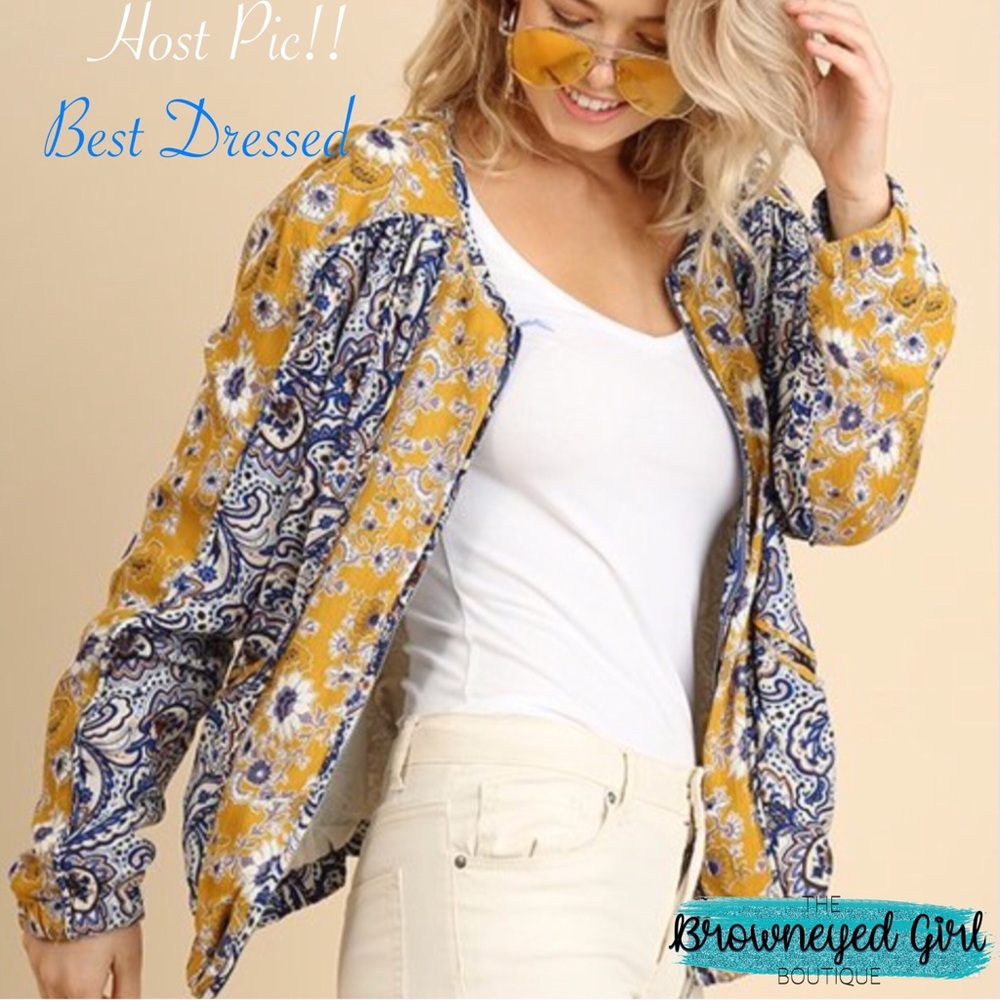 NEW Spring Royal And Mustard Paisley Print Jacket - Picture 2 of 4